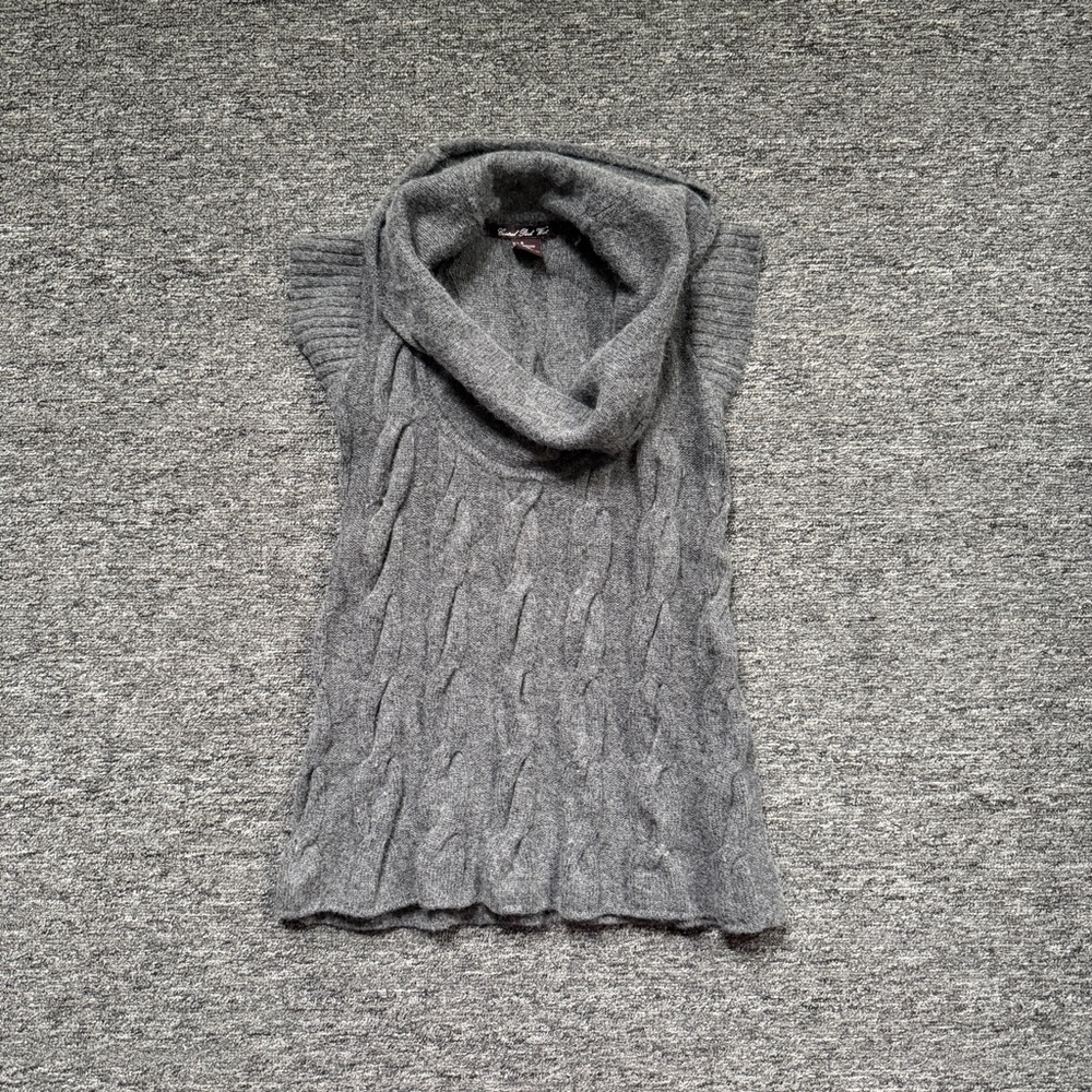 Central Park West Sz S Wool Cashmere Angora Cable Knit Sweater Gray Cowl Neck